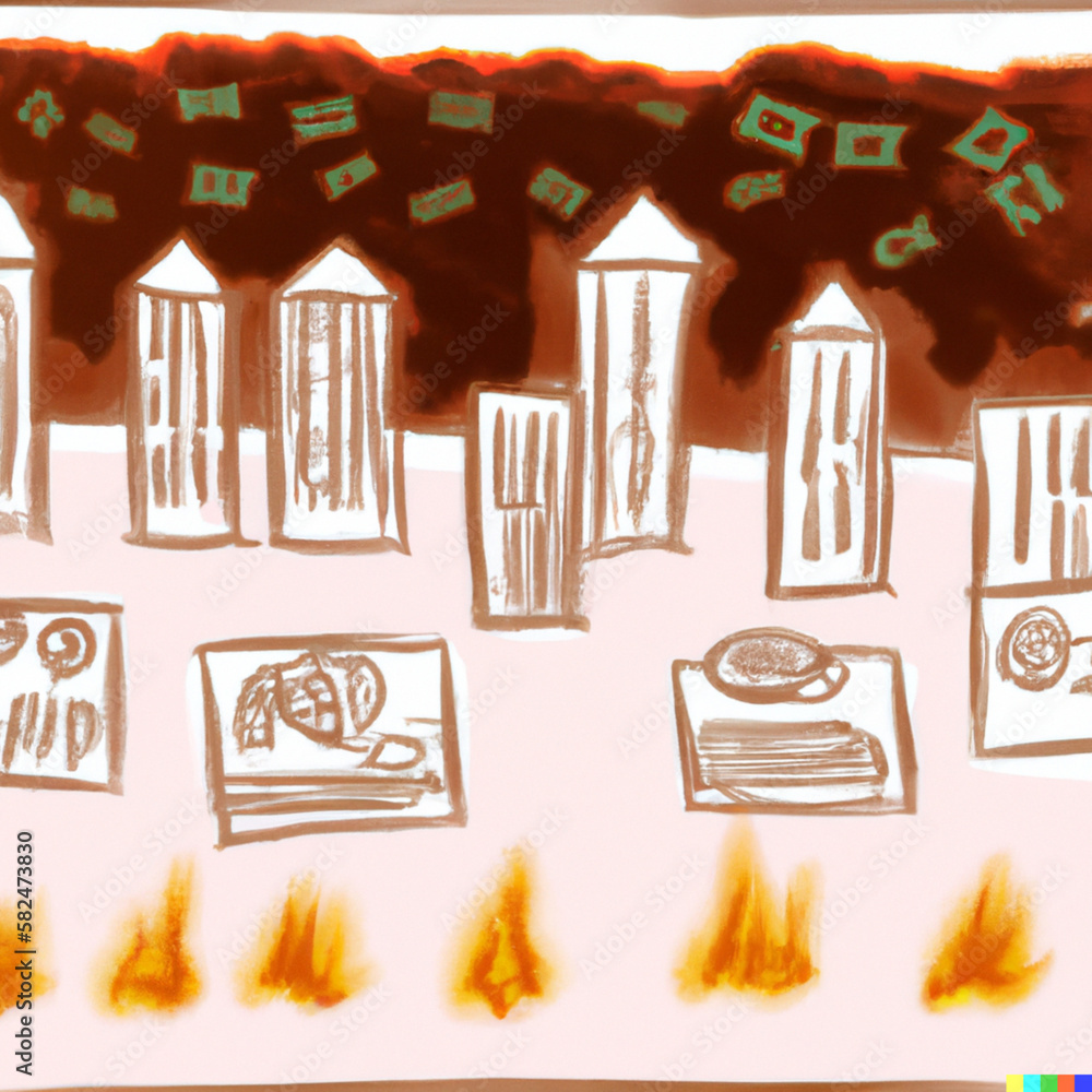 Concept Banking crisis: Bank towers are burning and the money is ...