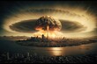 Apocalyptic Destruction: Devastating Nuclear Explosion Over San Francisco Cityscape: Generative AI