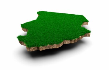 Sticker - 3D rendering of the Chad-shaped map with grass and soil texture isolated on a white background