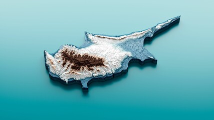 Wall Mural - 3D rendering of topographic Cyprus map in blue background