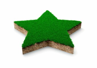 Wall Mural - 3D illustration of a star shape soil land geology cross section with green grass