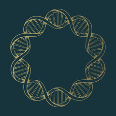 Wall Mural - Golden DNA spiral frame. Hand drawn mystical border isolated on black background. Vector illustration for greeting card, cover or invitation.