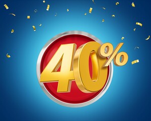 Poster - 40 percent Off Discount 3d golden sale symbol