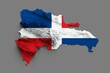 3D rendered map of the Dominican Republic with its flag painted over it on a gray background