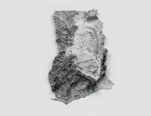 Wall Mural - 3D rendered map of Ghana in gray, isolated on a white background