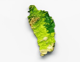 Sticker - 3d illustration of Dominica's shaded relief map on a white background