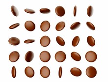 3d Illustration Of Brown Buttons Or Candies Dark Chocolate In Front Of White Background