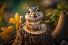 Super Cute Chipmunk Relaxes On Golden Stump In Unreal Engine 5's Hyper-detailed Epic Composition With Ultra-wide Angle And Depth Of Field, Generative Ai