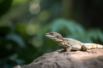 Poster - a lizard perched on a stone. Generative AI