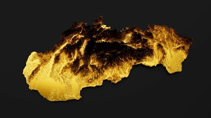 Wall Mural - 3D rendering of a golden Slovakia map isolated on black background