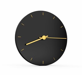 Sticker - 3D illustration of the black clock on a white background,with golden clock hands, quarter past eight