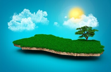 3d rendering of the map of el salvador represented as an island with the sun in the blue background