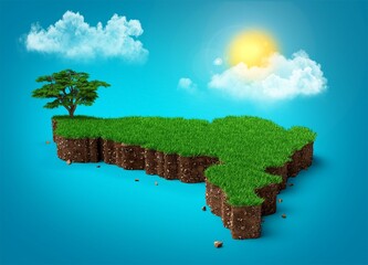 3d rendering of the map of england represented as an island with the sun in the blue background