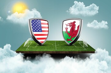 Wall Mural - Illustration of USA vs Wales Versus screen banner Soccer concept. football field stadium,