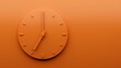 Minimal Orange clock Seven 7 o'clock abstract orange Minimalist wall clock 3d Illustration