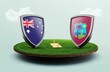3D rendering of Australia vs West Indies cricket flags with shield on Cricket stadium
