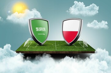 Wall Mural - 3D rendering of Poland vs Saudi Arabia Versus screen banner Soccer field