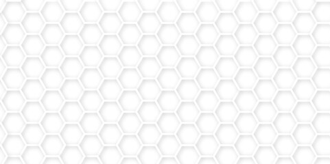 Abstract background with hexagons and geometric pattern in honeycombs design in illustration . Modern and seamless pattern in design with hexagonal molecular structures in technology background