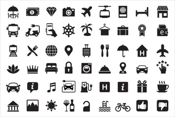 travel and tour icons set. tourism vector icon collection. city hotel facility sign. contains symbol
