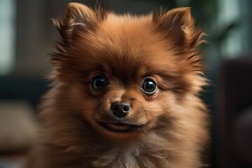 Little Pomeranian puppy photo, two months old. Generative AI