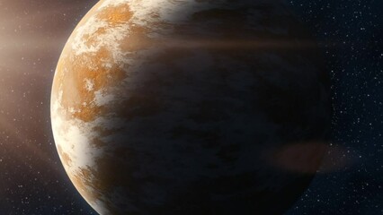 Wall Mural - the camera zooms out showing the view of a planet in red tones in space. fantasy and science fiction