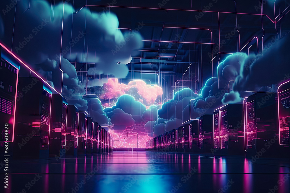 Cloud Storage Server Futuristic Technology Cyber-World 3D AI ...