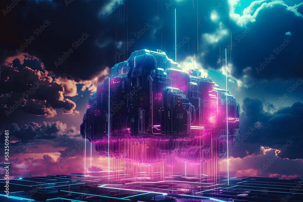 Cloud Storage Server Futuristic Technology Cyber-World 3D AI ...