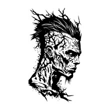 A Spooky Zombie Head Illustration Perfect For Halloween With Intricate Line Art Details, Hand Drawn For A Unique And Creepy Vibe