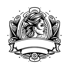 Get inked in style with our vintage tattoo studio logo, featuring classic design elements in detailed line art illustration