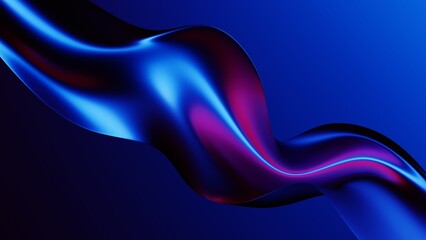 Wall Mural - Abstract fluid neon holographic iridescent wave in motion dark colorful tech background 3d render. Gradient design element for backgrounds, banners, wallpapers, posters and covers.	