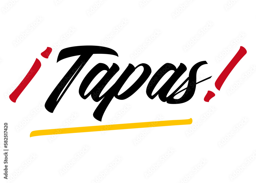 Tapas Text Cocina tradicional española. Letras palabra Tapas en texto manuscrito ...