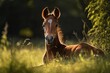 summertime image of a Trakehner foal. Generative AI