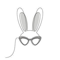 Wall Mural - Vector funny rabbit in trendy sunglasses. One line continuous drawing illustration. Hand drawn bunny hare linear icon. Outline print, banner, card,poster, brochure, logo, product packaging.