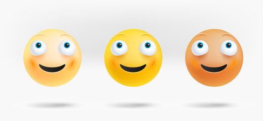 Aufkleber - Different facial emoticons set. Excited emotion. 3d vector isolated on white background