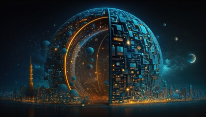 Wall Mural - Digital universe journey, time and space technology in the future background concept generative ai