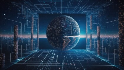 Wall Mural - Digital universe journey, time and space technology in the future background concept generative ai