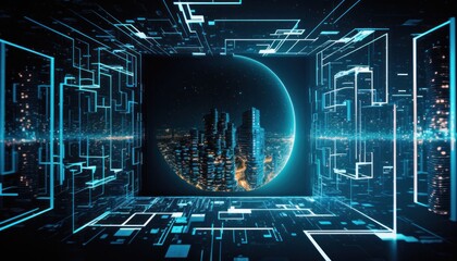 Wall Mural - Digital universe journey, time and space technology in the future background concept generative ai