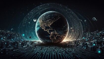 Wall Mural - Digital universe journey, time and space technology in the future background concept generative ai