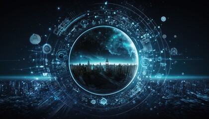 Wall Mural - Digital universe journey, time and space technology in the future background concept generative ai