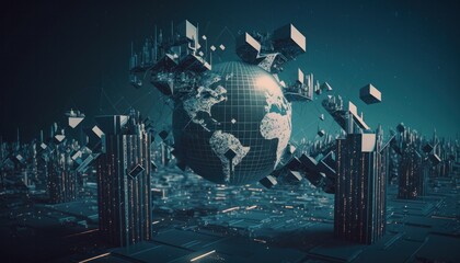 Wall Mural - Future technology with data connect and network background concept generative ai