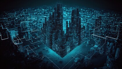 Wall Mural - Future technology with data connect and network background concept generative ai