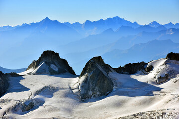 Sticker - Mont Blanc massif nature landscape in summer season, View from Aiguille du midi , Chamonix, Haute Savoie, France