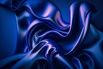 blue silk satin background. soft wavy folds. shiny silky fabric. dark teal color elegant background 