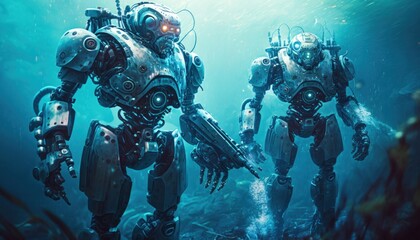 Wall Mural - Humanoid robots high tech robotics background concept generative ai