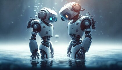 Wall Mural - Humanoid robots high tech robotics background concept generative ai
