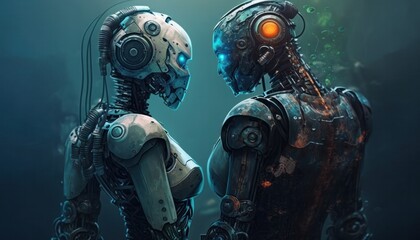 Wall Mural - Humanoid robots high tech robotics background concept generative ai
