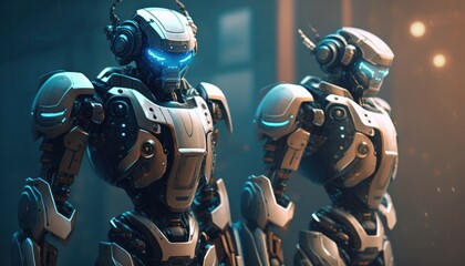 Wall Mural - Humanoid robots high tech robotics background concept generative ai