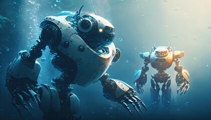 Wall Mural - Humanoid robots high tech robotics background concept generative ai