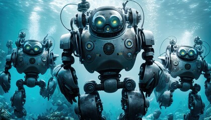 Wall Mural - Humanoid robots high tech robotics background concept generative ai