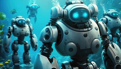 Wall Mural - Humanoid robots high tech robotics background concept generative ai